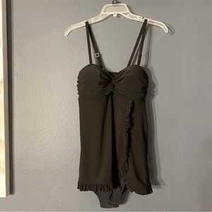Beyond Control Womens one piece swimsuit ruffle size 10, 14 black swim dress